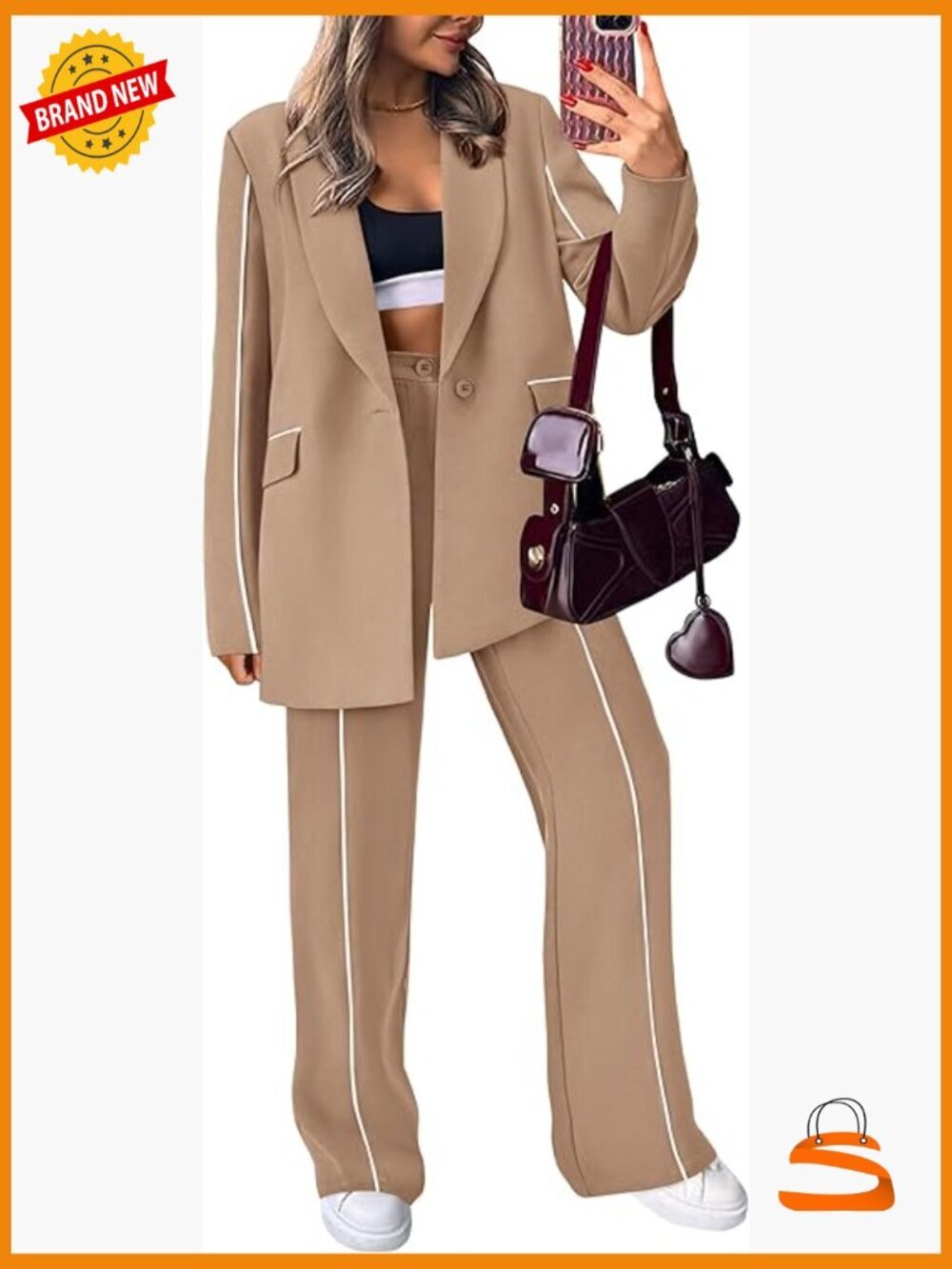 2 Piece Blazer Outfit Business Casual Oversized Jacket Wide Leg Work Pants Suit